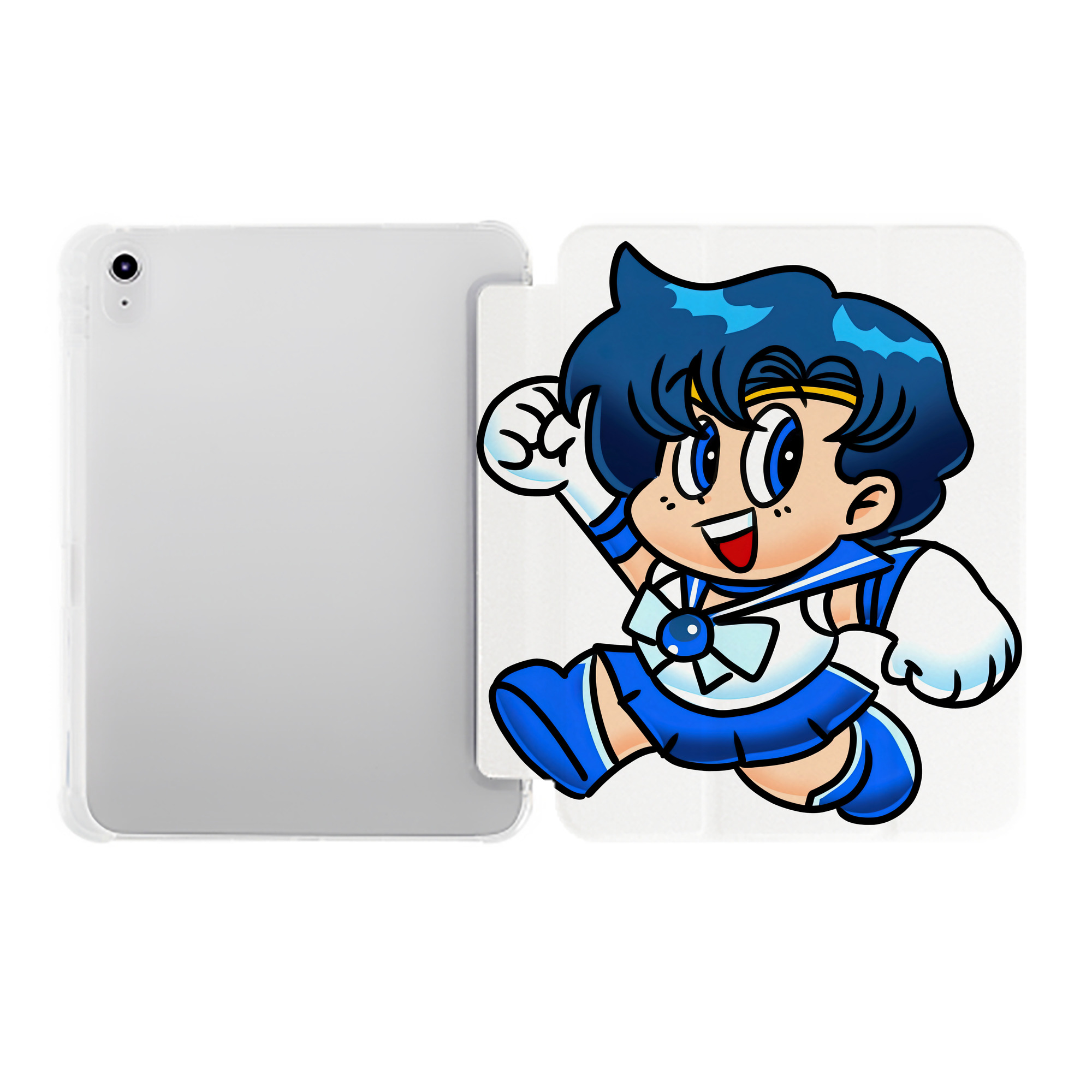 （画像用） 美少女戦士セーラームーン 水野 亜美 みずの あみ Sailor Moon Mizuno Ami IPad ケース ペン収納付き 三つ折りスタンド PUレザー×シリコン 対応機種9.5/10.5/10.9インチ